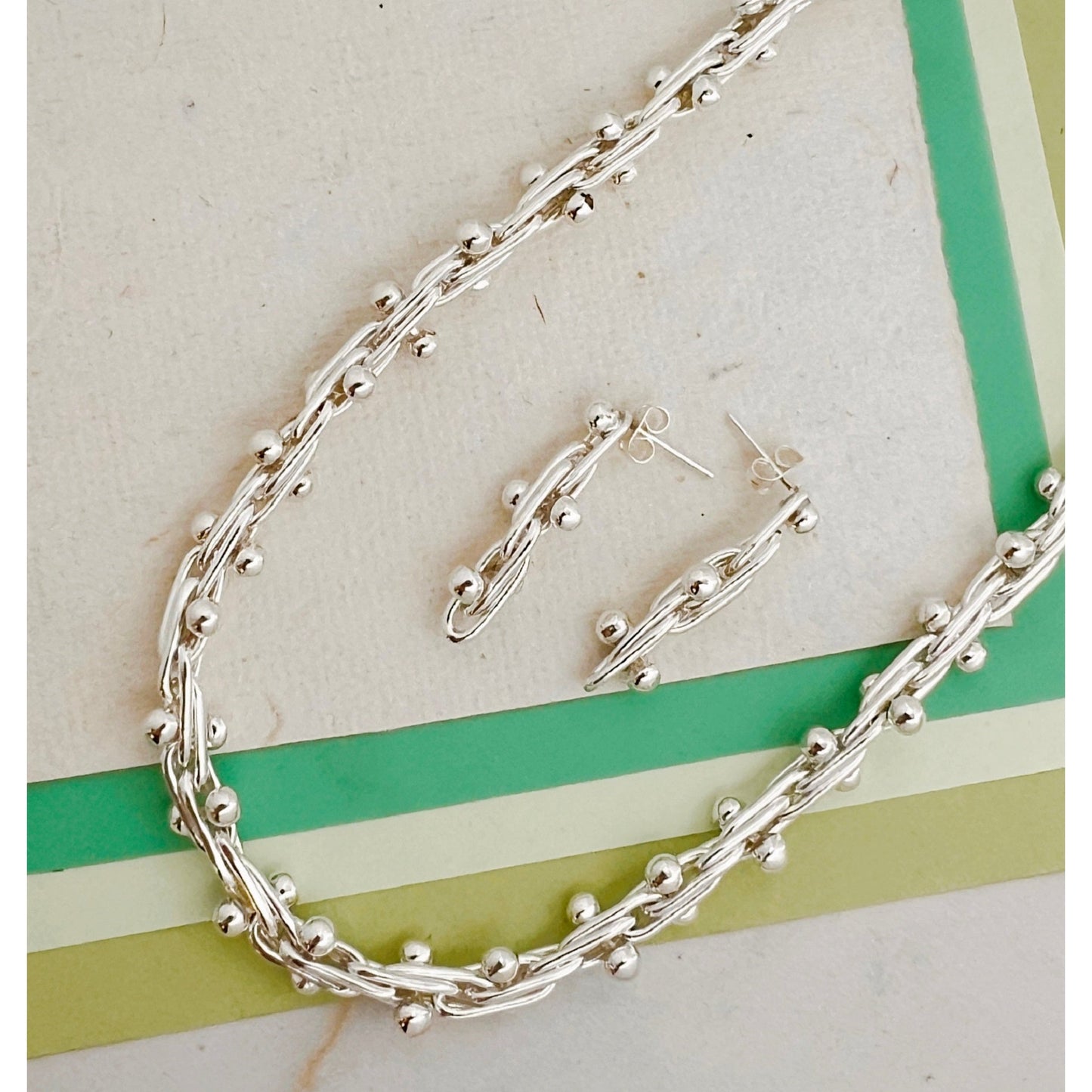 Peppercorn Sterling Silver Drop Earrings and Necklace Jewellery Set