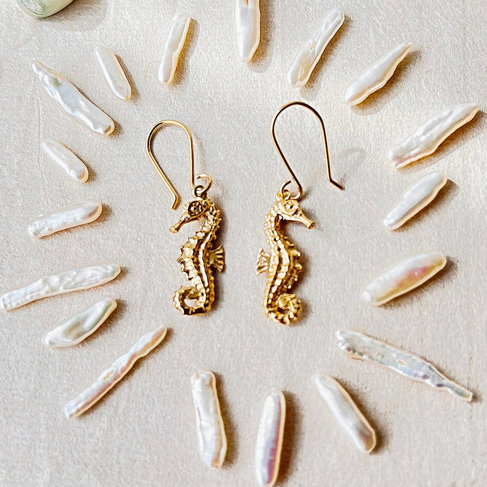 Seahorse 18kt Gold Plated Sterling Silver Drop Earrings