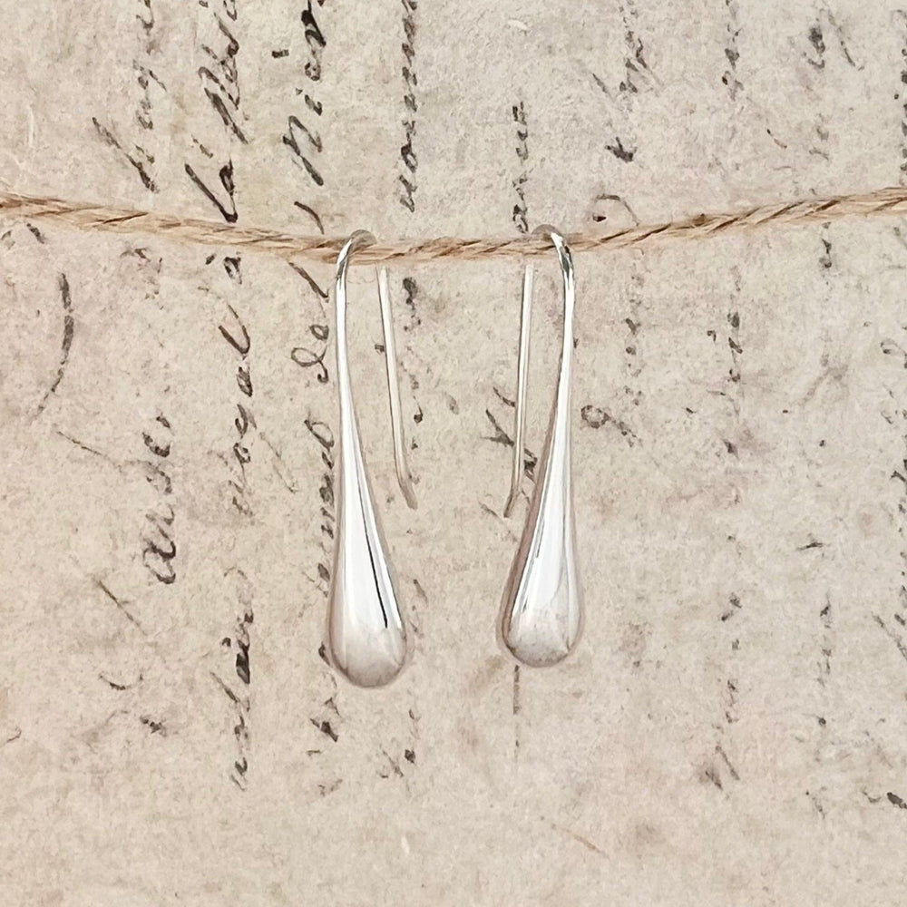 Long Polished Teardrop 18kt Gold Plated Silver Drop Earrings