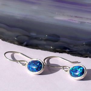 Natural Black Opal October Birthstone Sterling Silver Stud Earrings