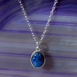 Black Opal October Birthstone Sterling Silver Pendant Necklace