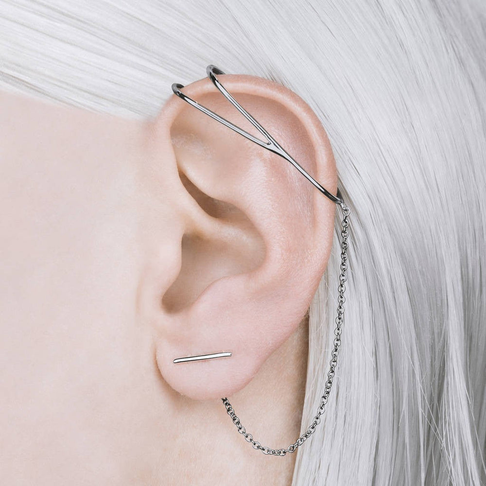 Oxidised Silver Chain Drop Ear Cuff Earrings