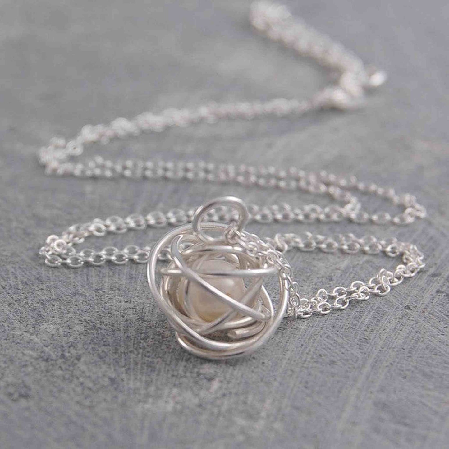 Sterling Silver Caged Freshwater Pearl Necklace
