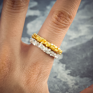 Gold and Silver Textured Sterling Silver Stacking  Rings