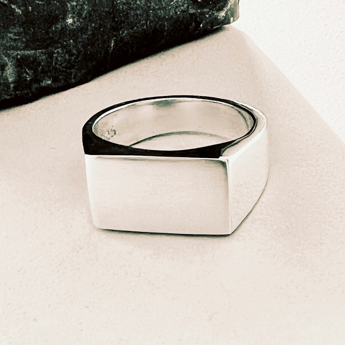 Unisex Rectangular Sterling Silver Signet Ring