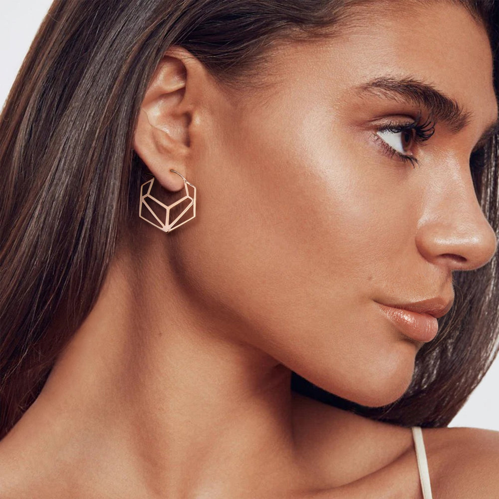 Hexagonal Geometric Gold Hoop Earrings