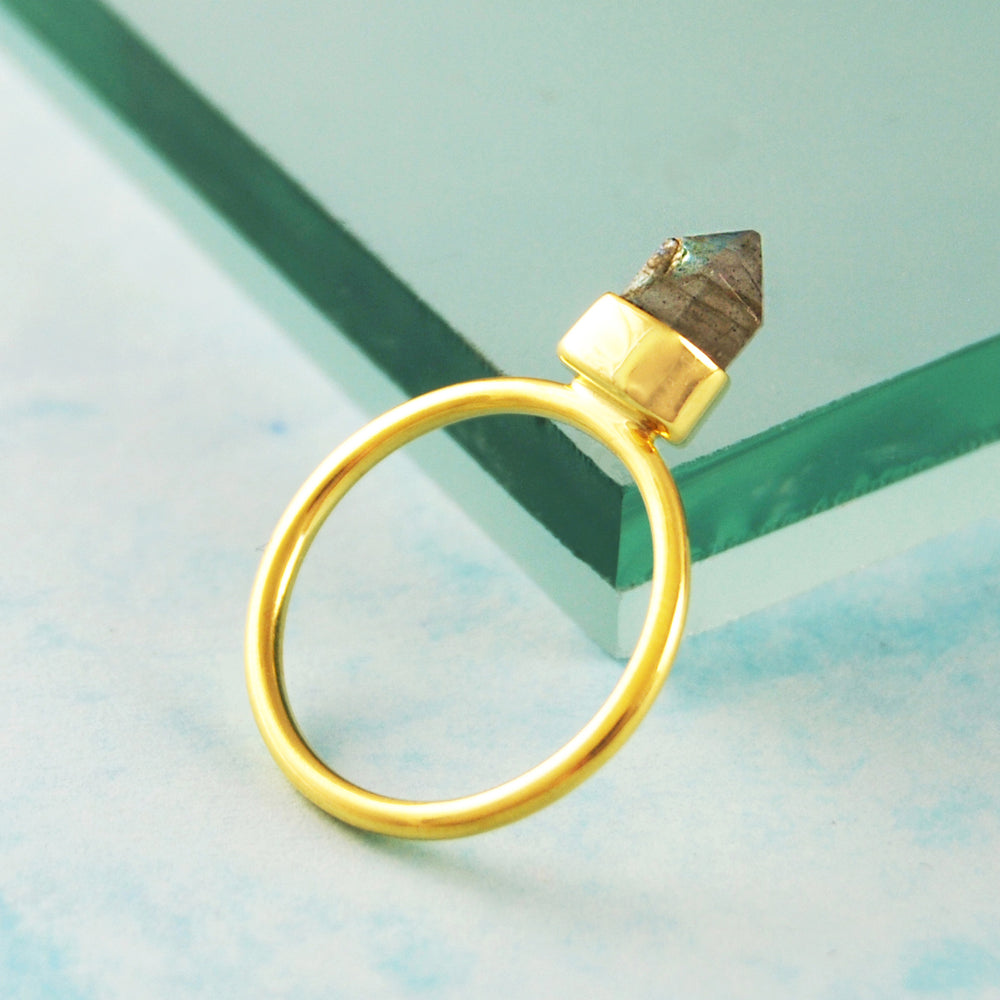 Crown Labradorite Gold plated Sterling Silver Gemstone Ring