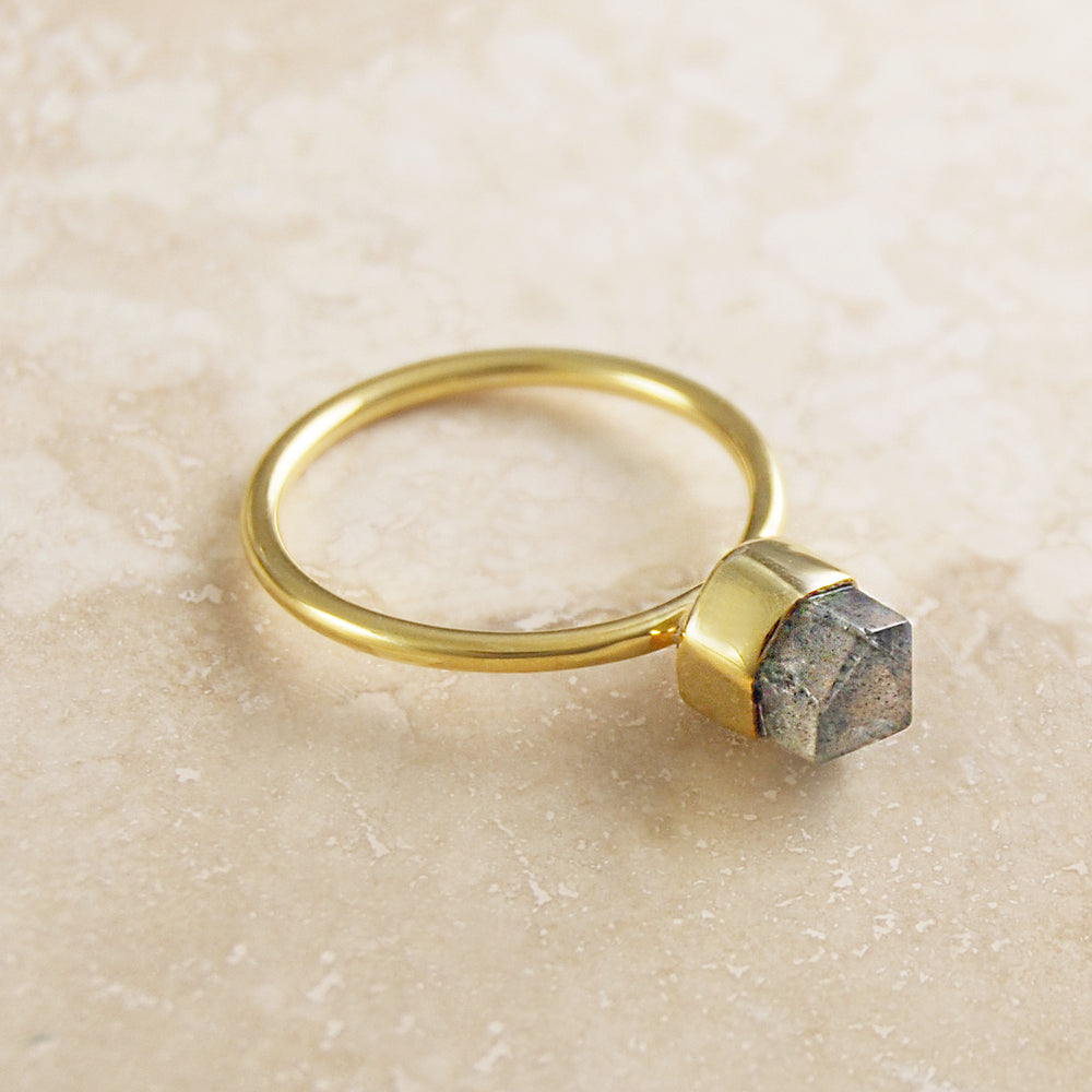 Crown Labradorite Gold plated Sterling Silver Gemstone Ring