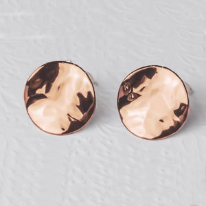 Round Wavy Rose Gold Hammered Clip On Earrings