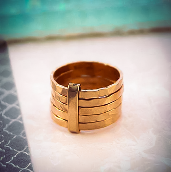 Rose Gold Hammered Five Band Stacking Ring
