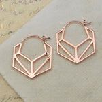 Rose Gold Hexagonal Small Hoop Earrings