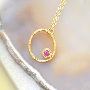 Gold plated Ruby July Birthstone Oval Necklace