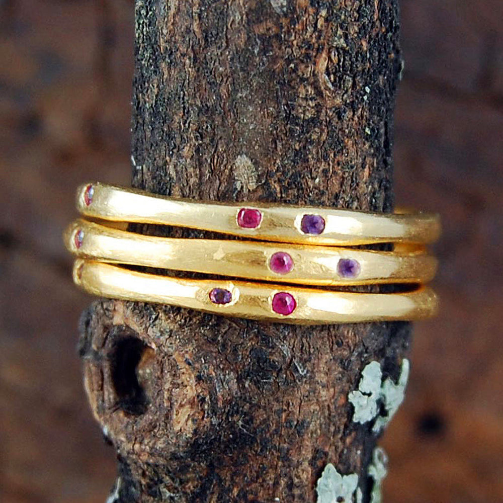 Ruby and Amethyst Gemstone Stacking Ring