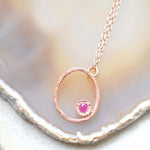 Rose Gold plated Silver Ruby July Birthstone Oval Necklace