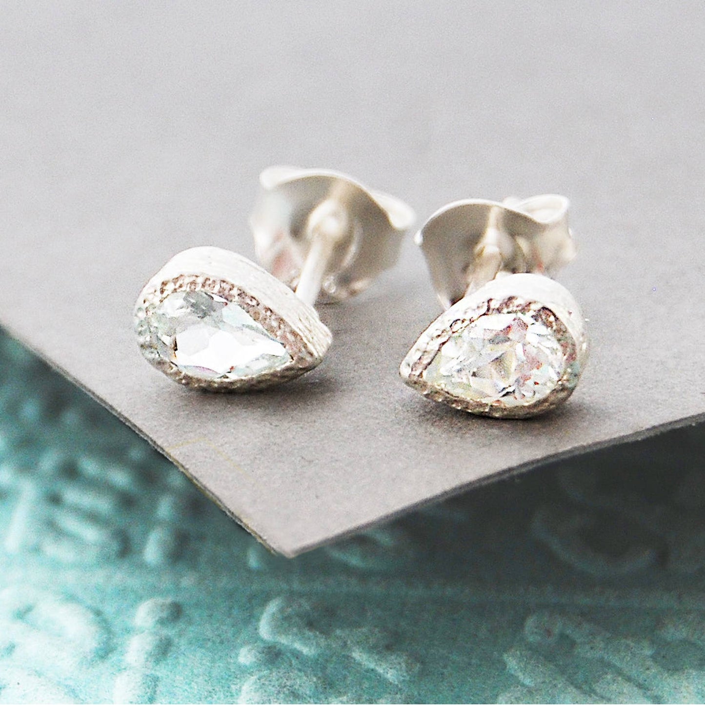 White Topaz Sterling Silver Teardrop Stud Earrings