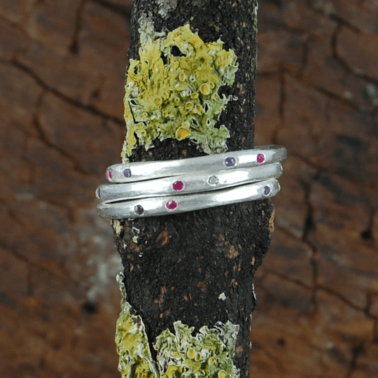 Amethyst and Ruby Sterling Silver Stacking Ring