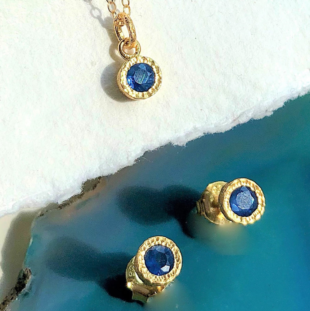 Sapphire September Birthstone Gold plated  Silver Stud Earrings and Necklace Jewellery Set