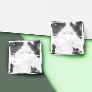 Hammered Sterling Silver Square Clip On Earrings