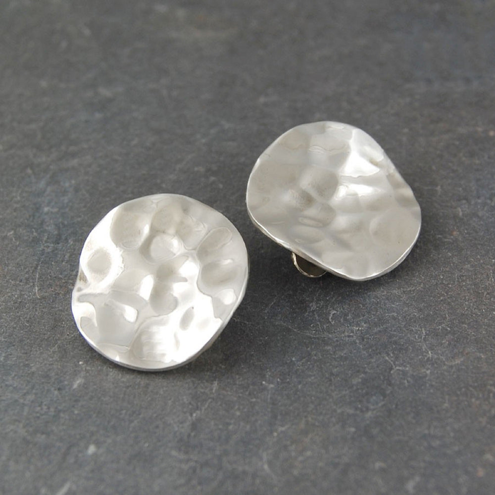 Wavy Textured Disc Silver Clip On Stud Earrings - Otis Jaxon Silver 