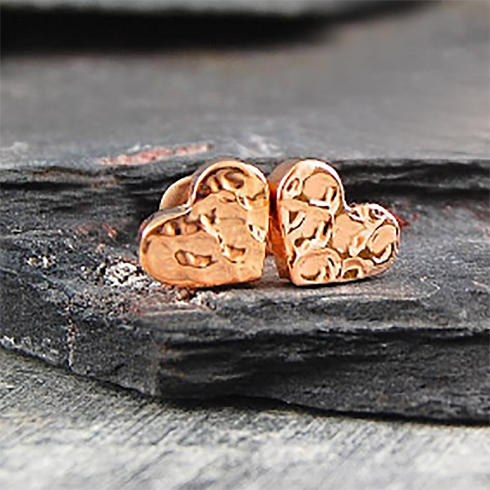 Heart 18kt Rose Gold plated Silver Small Hammered Stud Earrings