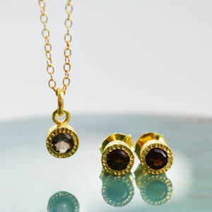 Smoked Quartz Gold Jewellery Set