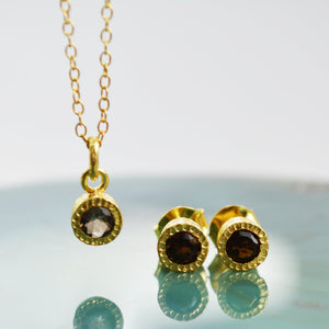 Smoked Quartz Gold Plated Silver Jewellery Set