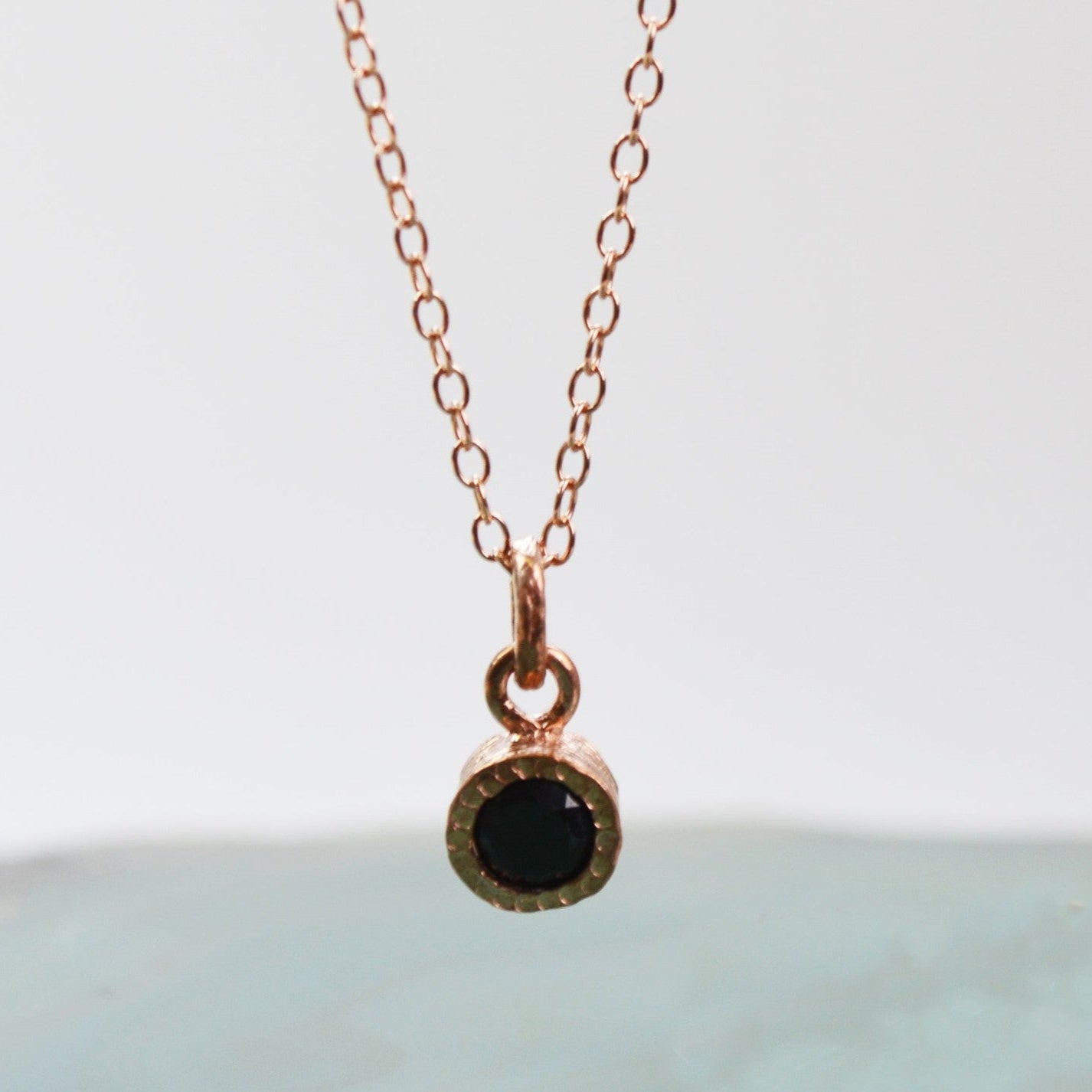 Black Spinel Rose Gold Pendant Necklace