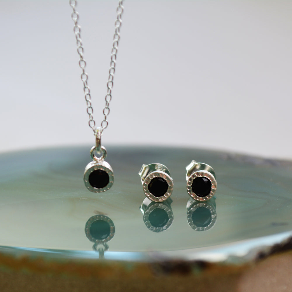 Black Spinel Sterling Silver Jewellery Set