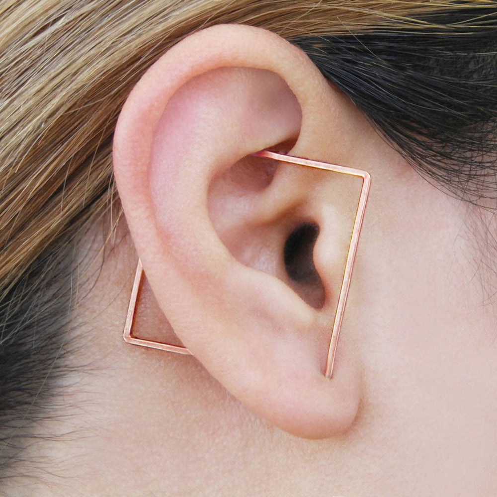 Square Rose Gold Plated Sterling Silver Minimalist Ear Cuff Earrings