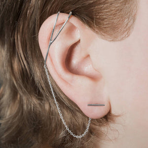 Sterling Silver Chain Drop Ear Cuff Earrings