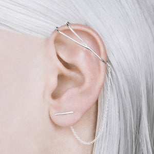 Sterling Silver Chain Drop Ear Cuff Earrings