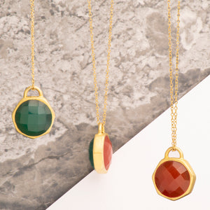 Green Onyx and Carnelian Reversible Gold Plated Silver Necklace