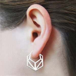 Hexagonal Geometric Sterling Silver Hoop Earrings