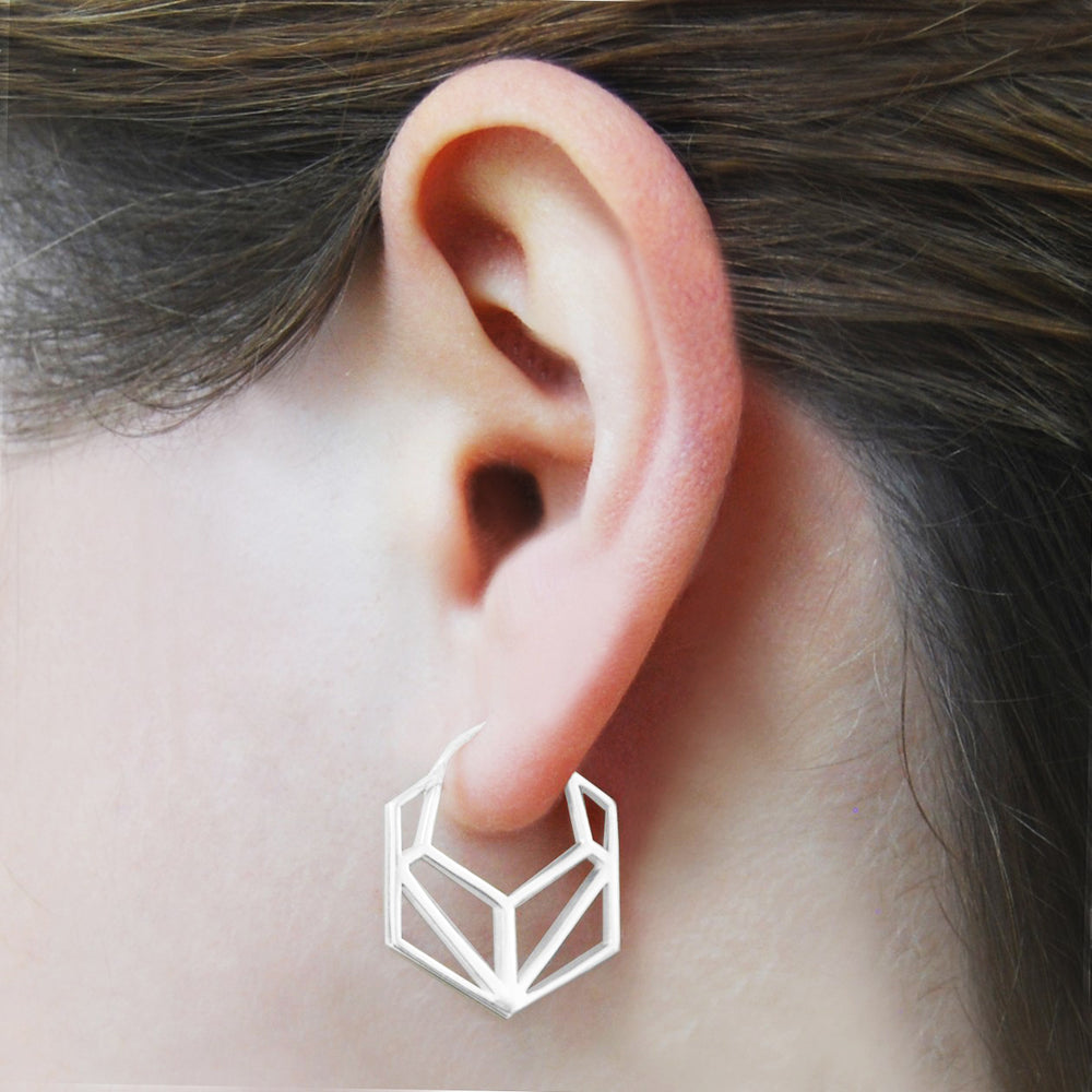 Hexagonal Geometric Rose Gold Hoop Earrings