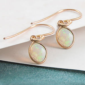 Welo Opal Gold plated Silver October Birthstone Drop Earrings