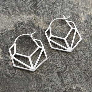 Hexagonal Geometric Sterling Silver Hoop Earrings