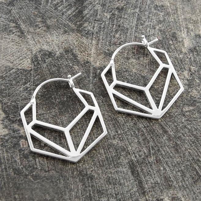 Sterling Silver Hexagonal Small Hoop Earrings
