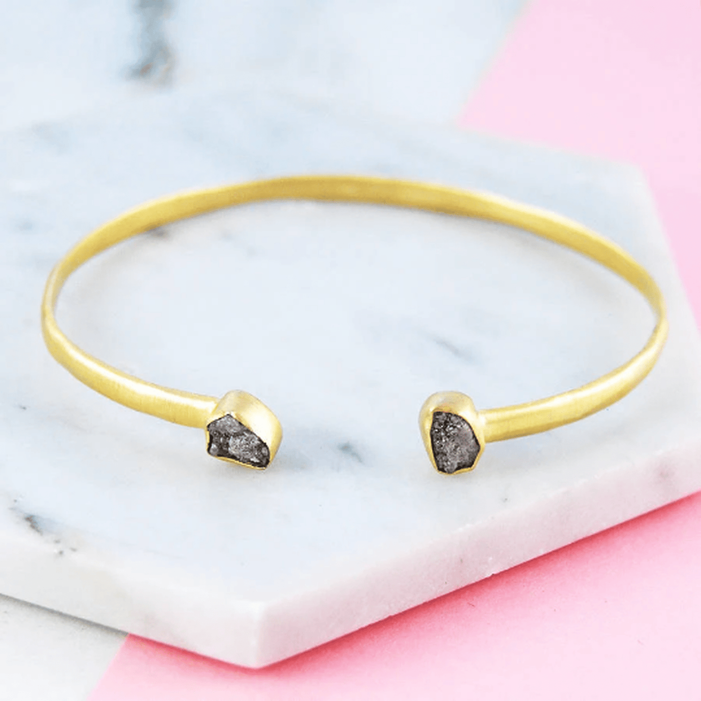Rough Diamond Birthstone Gold 
Adjustable Bangle