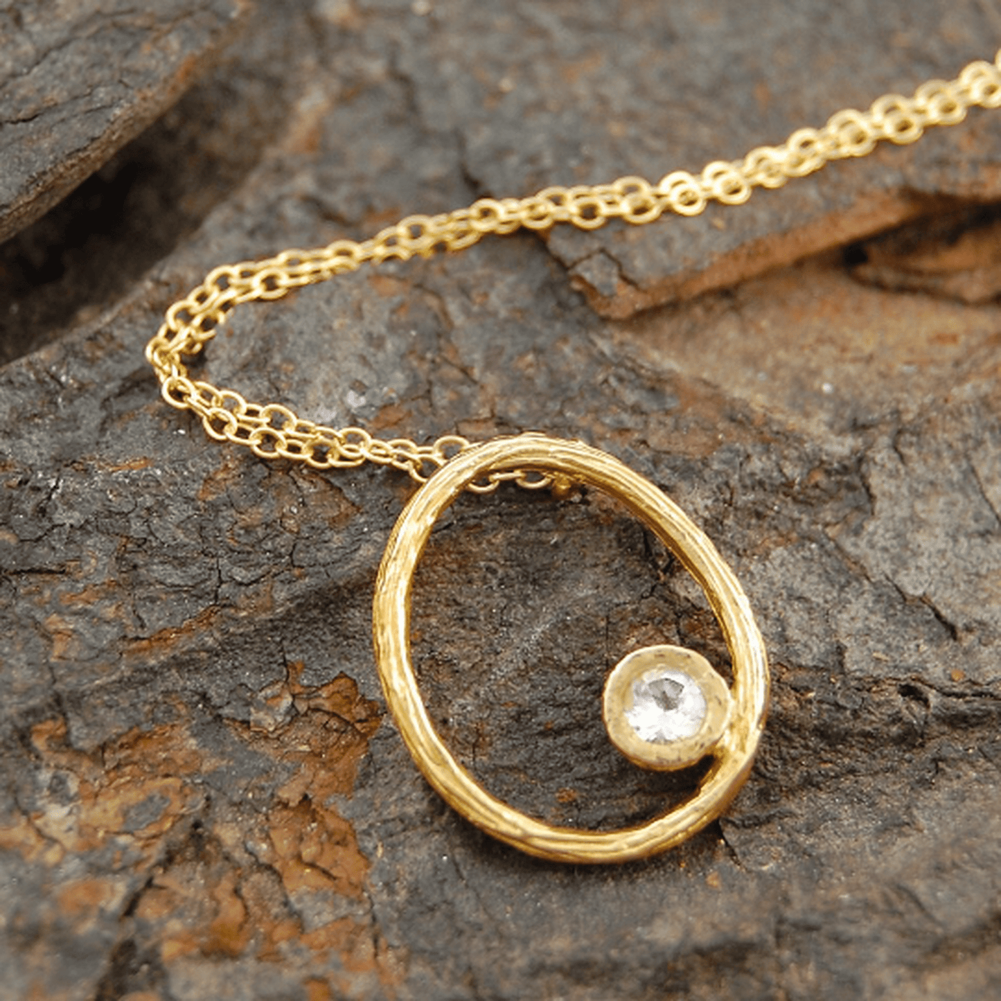 Gold White Topaz November Birthstone Oval Pendant