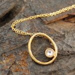 Gold White Topaz November Birthstone Oval Pendant