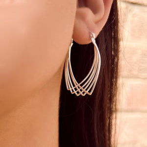 Womens Multi Wire Overlapping Sterling Silver Hoop Earrings