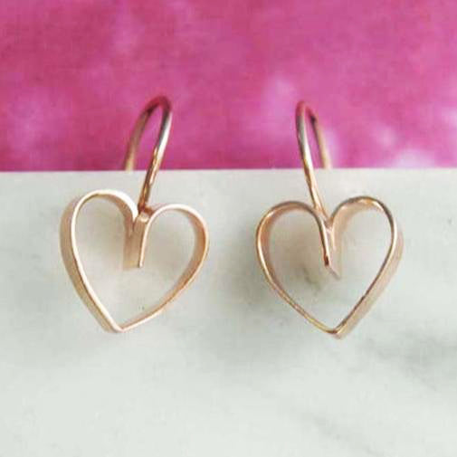 Lace Heart Rose Gold Drop Earrings