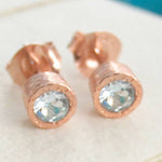 Aquamarine March Birthstone 18kt Rose Gold plated Silver Stud Earrings