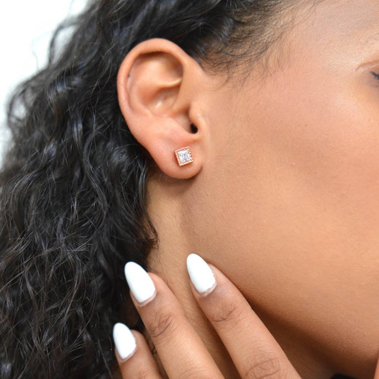 Rose Gold Square Gemstone Stud Earrings