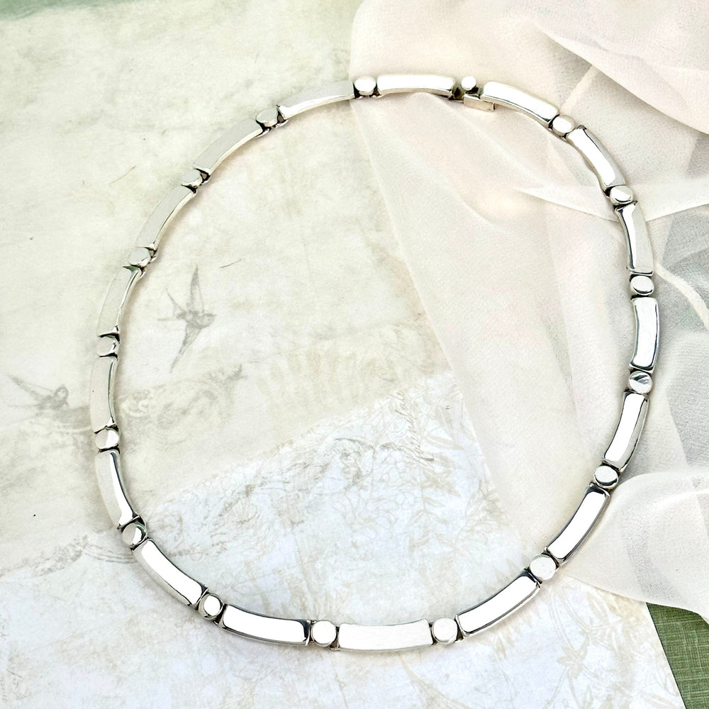 Chunky Sterling Silver Dot and Dash Link Necklace for Women