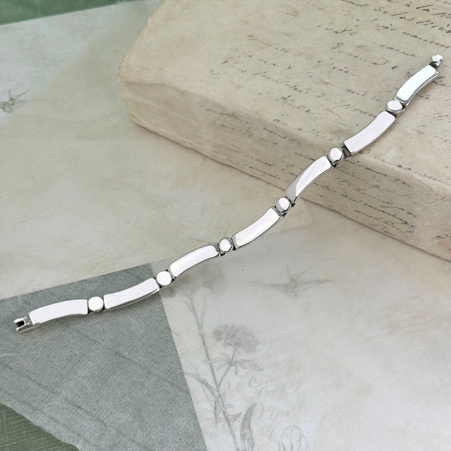 Chunky Sterling Silver Dot and Dash Link Bracelet for Women