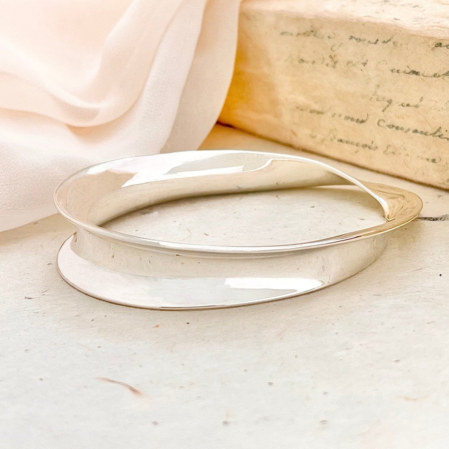 handmade Chunky Sterling Silver Twist Bangle for Women