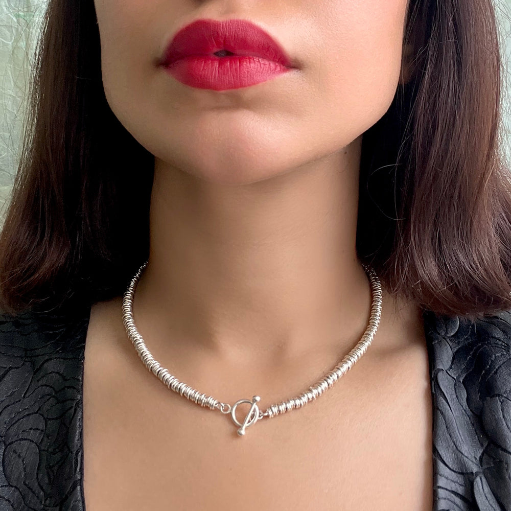 Chunky Sterling Silver Minimalist Rings Choker Necklace