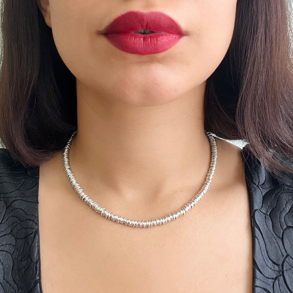 Chunky Sterling Silver Minimalist Rings Choker Necklace