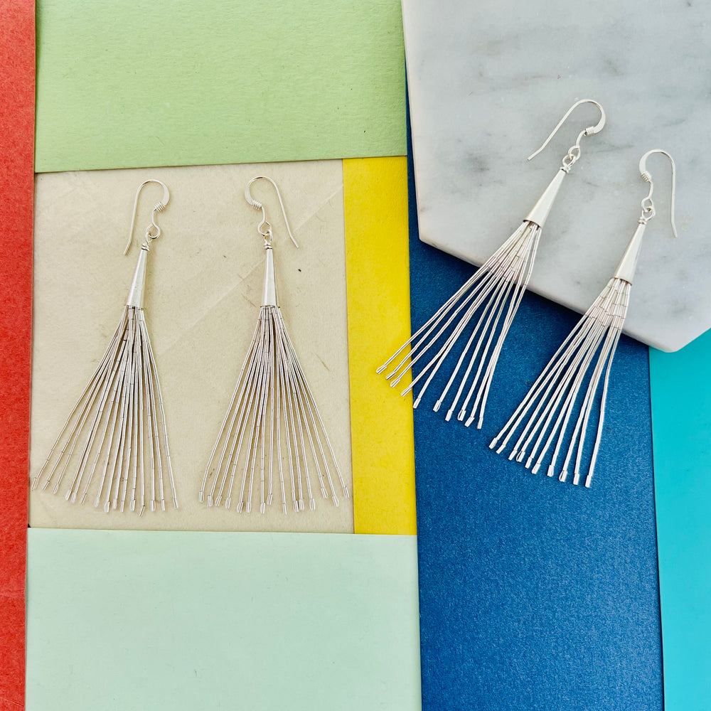 Silver Liquid Long Tassel Earrings